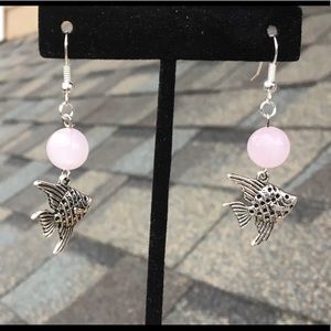 Pink Rose Quartz Angelfish Dangle Earrings